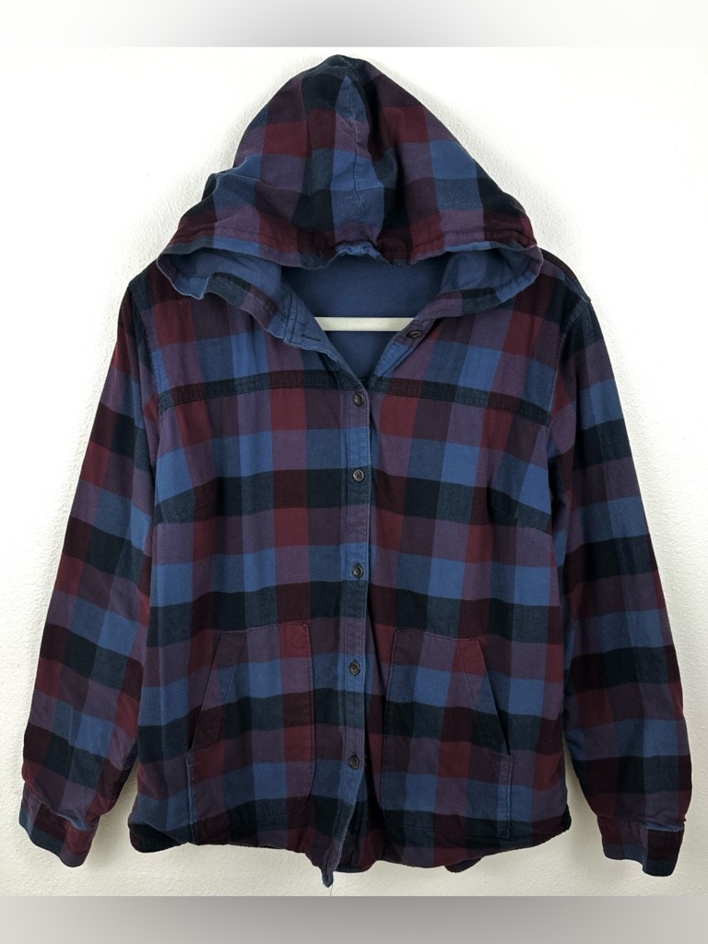 Eddie Bauer Hooded Flannel Shirt Jacket Women's L 100% Cotton Outdoor Casual